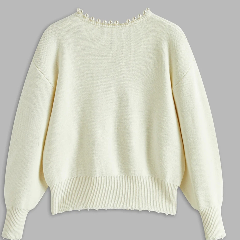 Commense Pearl-Embellished White Spring Cardigan s. M - Picture 3 of 7